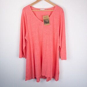 Habitat Dress Womens XL Pink Coral 100% Linen Lagenlook‎ V Neck Beach New